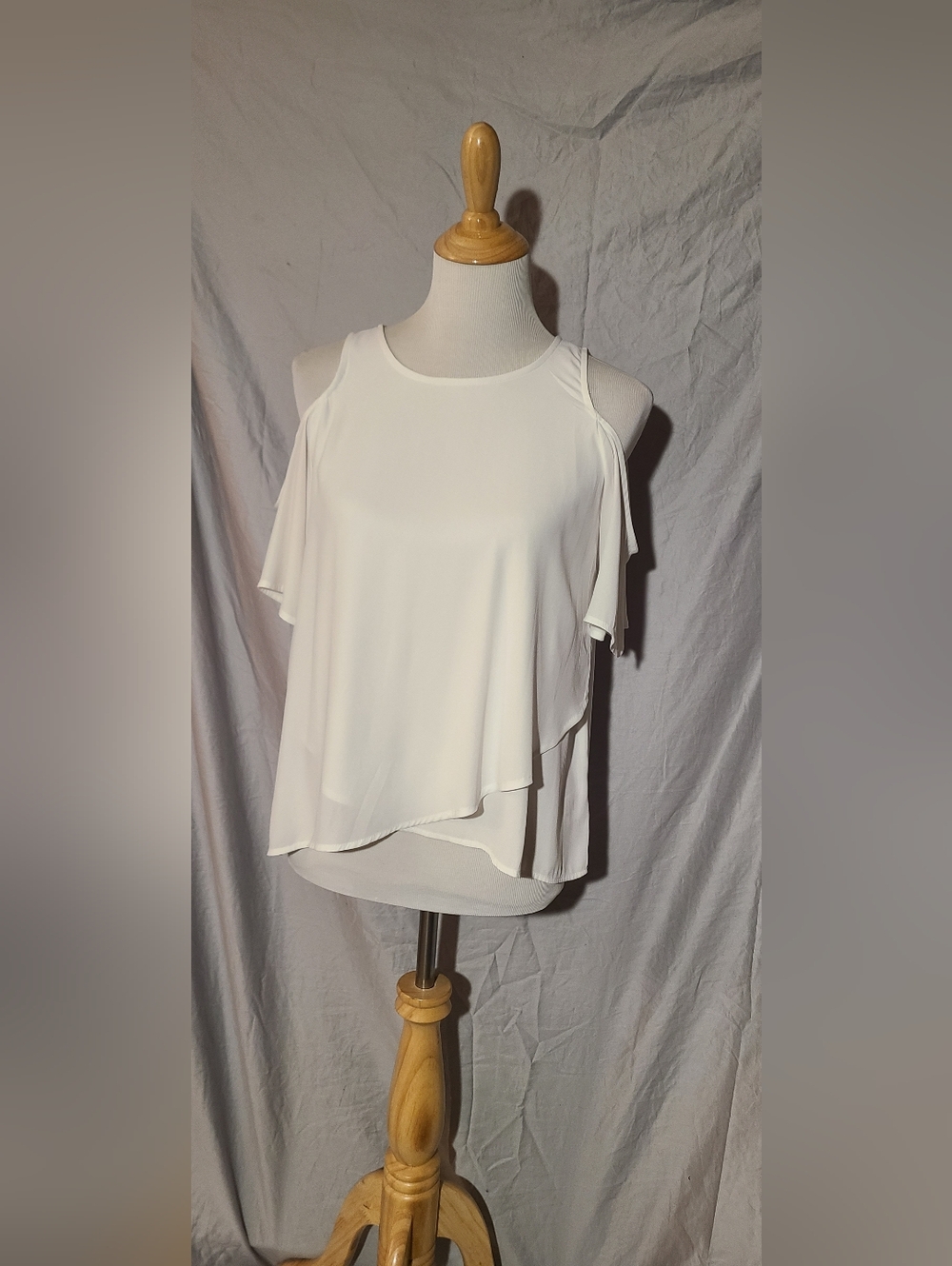 Lush White Cold-Shoulder Layered Camisole